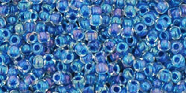 TOHO Glass Seed Bead, Size 11, 2.1mm, Inside-Color Luster Crystal/Caribbean Blue-Lined (tube)