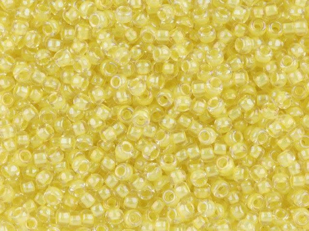 TOHO Glass Seed Bead, Size 11, 2.1mm, Inside-Color Crystal/Yellow-Lined (Tube)