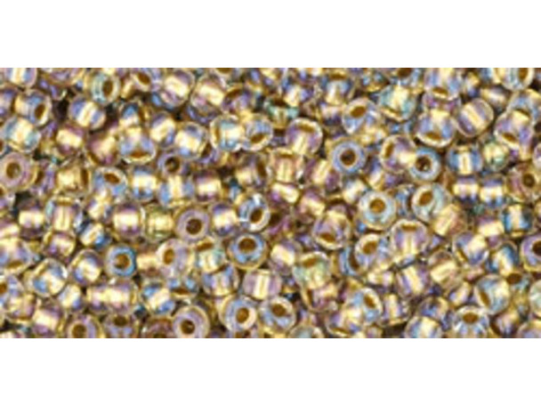 TOHO Glass Seed Bead, Size 11, 2.1mm, Inside-Color Crystal/Gold-Lined (Tube)