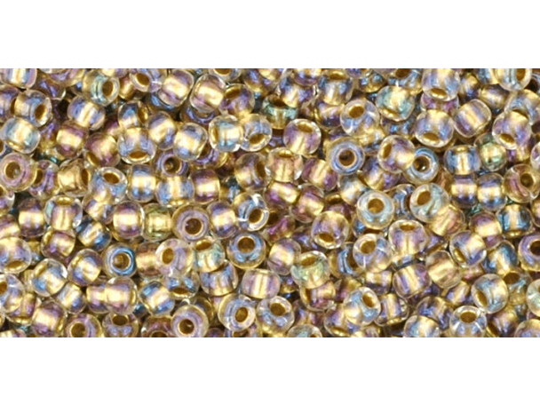 TOHO Glass Seed Bead, Size 11, 2.1mm, Inside-Color Crystal/Gold-Lined (Tube)