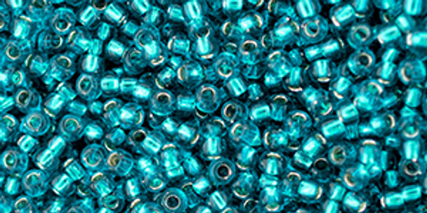 TOHO Glass Seed Bead, Size 11, 2.1mm, Silver-Lined Lt. Green Aquamarine (tube)