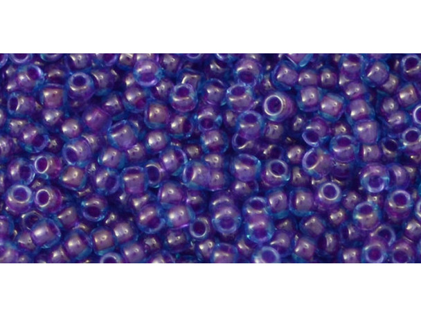 TOHO Glass Seed Bead, Size 11, 2.1mm, Inside-Color Aqua/Purple-Lined (Tube)