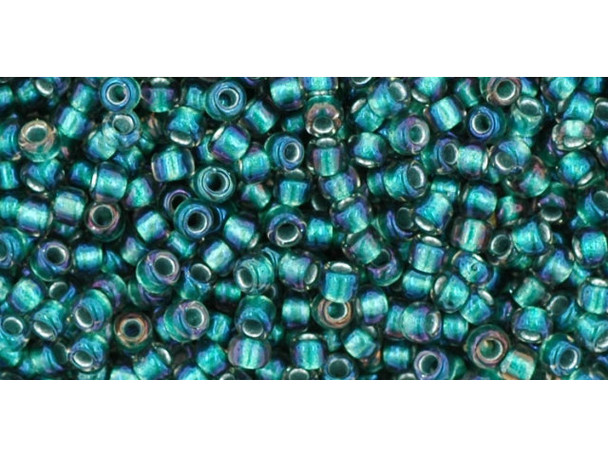 TOHO Glass Seed Bead, Size 11, 2.1mm, Inside-Color Crystal/Prairie Green-Lined (Tube)