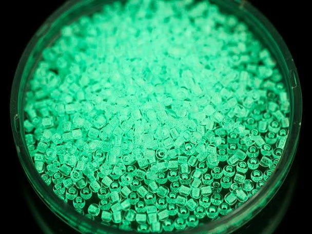 TOHO Glass Seed Bead, Size 11, 2.1mm, Glow In The Dark - Baby Blue/Bright Green (Tube)