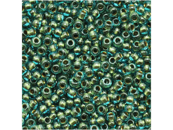 TOHO Glass Seed Bead, Size 11, 2.1mm, Inside-Color Aqua/Gold-Lined (Tube)