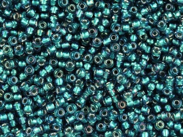 TOHO Glass Seed Bead, Size 11, 2.1mm, Inside-Color Rainbow Crystal/Green Teal-Lined (Tube)