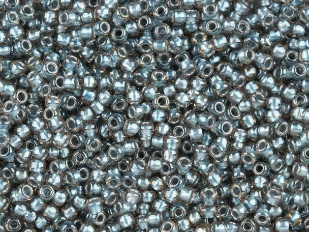 TOHO Glass Seed Bead, Size 11, 2.1mm, Inside-Color Crystal/Metallic Blue-Lined (Tube)