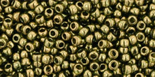 TOHO Glass Seed Bead, Size 11, 2.1mm, Gold-Lustered Prairie Green (tube)