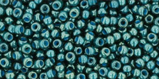 TOHO Glass Seed Bead, Size 11, 2.1mm, Transparent-Lustered Emerald Green/Denim Blue (tube)