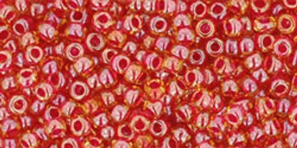 TOHO Glass Seed Bead, Size 11, 2.1mm, Inside-Color Lt Topaz/Pomegranate-Lined (tube)