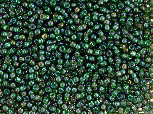 TOHO Glass Seed Bead, Size 11, 2.1mm, Inside-Color Rainbow Montana Blue/Opaque Green-Lined (Tube)