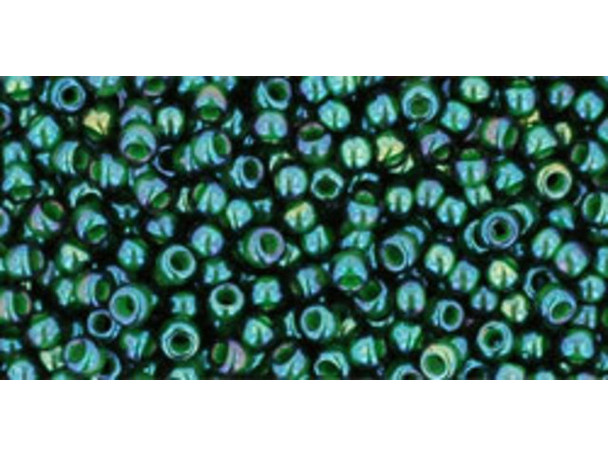 TOHO Glass Seed Bead, Size 11, 2.1mm, Inside-Color Rainbow Montana Blue/Opaque Green-Lined (Tube)