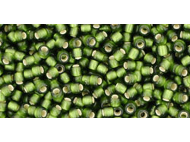 TOHO Glass Seed Bead, Size 11, 2.1mm, Silver-Lined Frosted Olive (Tube)