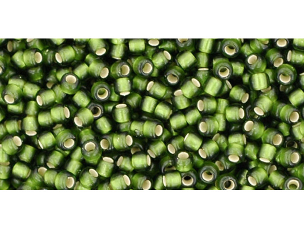 TOHO Glass Seed Bead, Size 11, 2.1mm, Silver-Lined Frosted Olive (Tube)