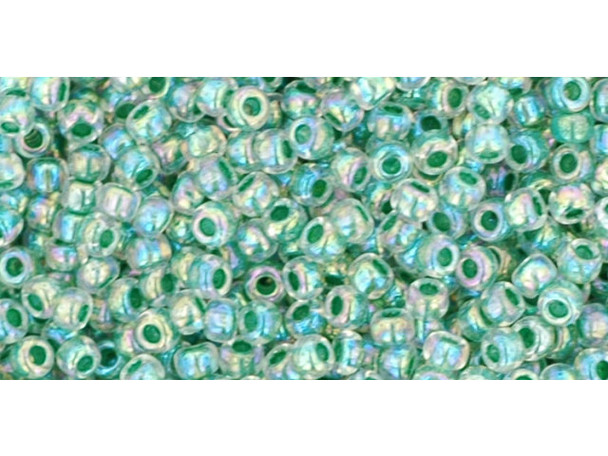 TOHO Glass Seed Bead, Size 11, 2.1mm, Inside-Color Rainbow Crystal/Shamrock-Lined (Tube)