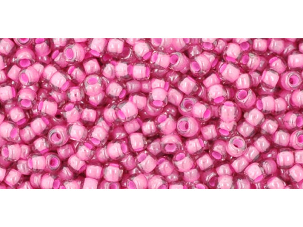 TOHO Glass Seed Bead, Size 11, 2.1mm, Inside-Color Lt Amethyst/Pink-Lined (Tube)