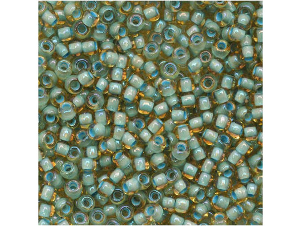 TOHO Glass Seed Bead, Size 11, 2.1mm, Inside-Color Rainbow Lt Topaz/Sea Foam-Lined (Tube)