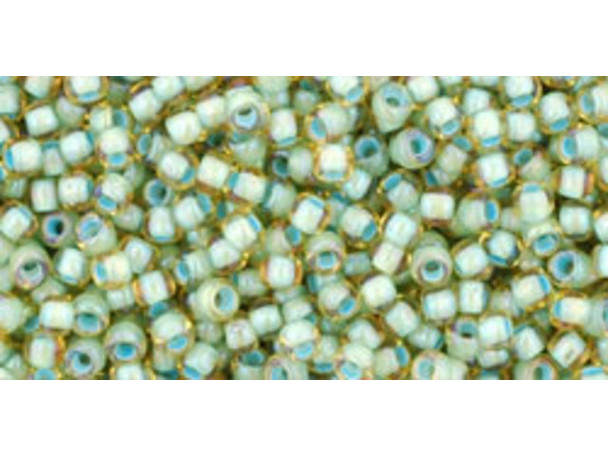 TOHO Glass Seed Bead, Size 11, 2.1mm, Inside-Color Rainbow Lt Topaz/Sea Foam-Lined (Tube)