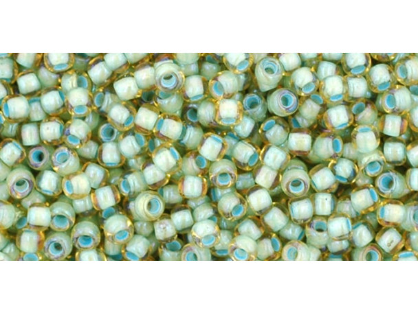 TOHO Glass Seed Bead, Size 11, 2.1mm, Inside-Color Rainbow Lt Topaz/Sea Foam-Lined (Tube)
