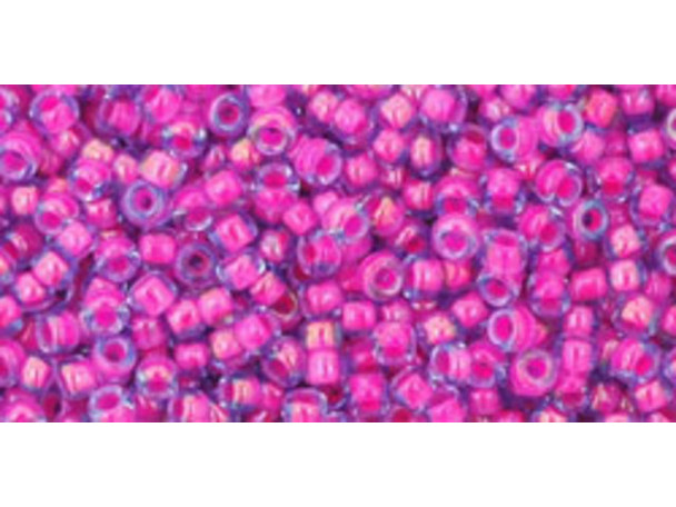 TOHO Glass Seed Bead, Size 11, 2.1mm, Luminous Lt Sapphire/Neon Pink-Lined (Tube)