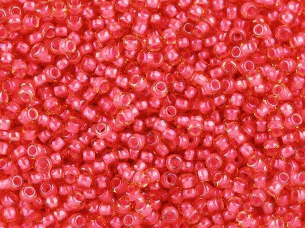 TOHO Glass Seed Bead, Size 11, 2.1mm, Luminous Lt Topaz/Neon Pink-Lined (Tube)