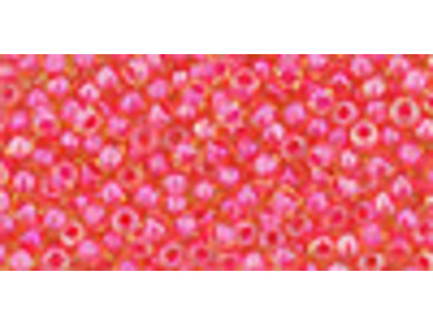 TOHO Glass Seed Bead, Size 11, 2.1mm, Luminous Lt Topaz/Neon Pink-Lined (Tube)