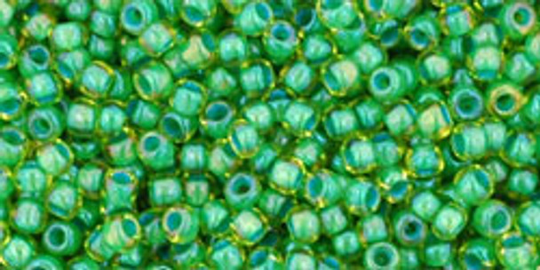 TOHO Glass Seed Bead, Size 11, 2.1mm, Inside-Color Lime Green/Opaque Green-Lined (tube)