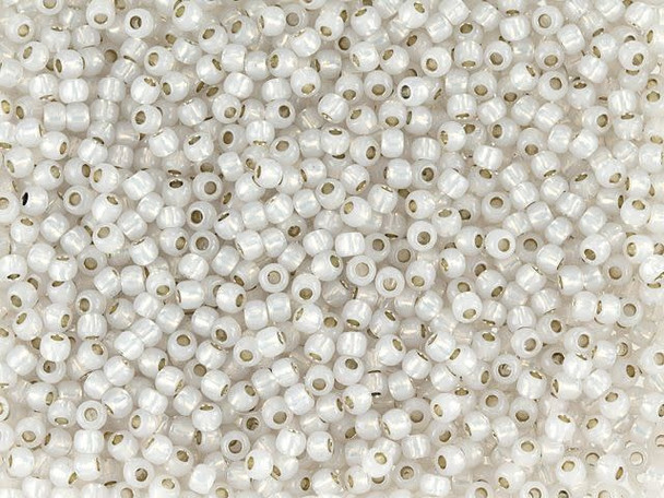 TOHO Glass Seed Bead, Size 11, 2.1mm, PermaFinish - Silver-Lined Milky Cloud (Tube)