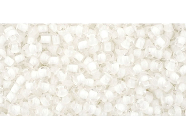 TOHO Glass Seed Bead, Size 11, 2.1mm, Inside-Color Crystal/Snow-Lined (Tube)