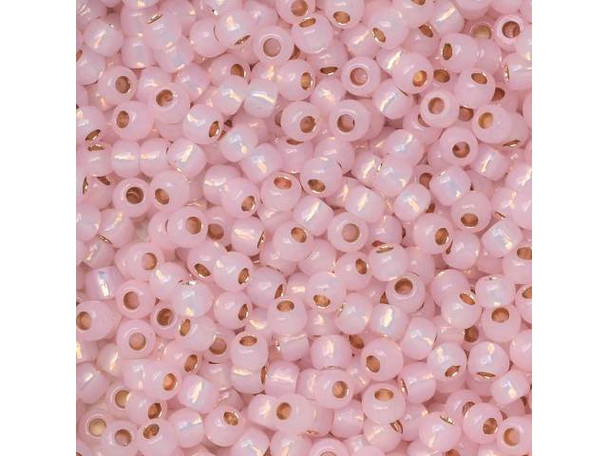 TOHO Glass Seed Bead, Size 11, 2.1mm, PermaFinish - Silver-Lined Milky Soft Pink (Tube)