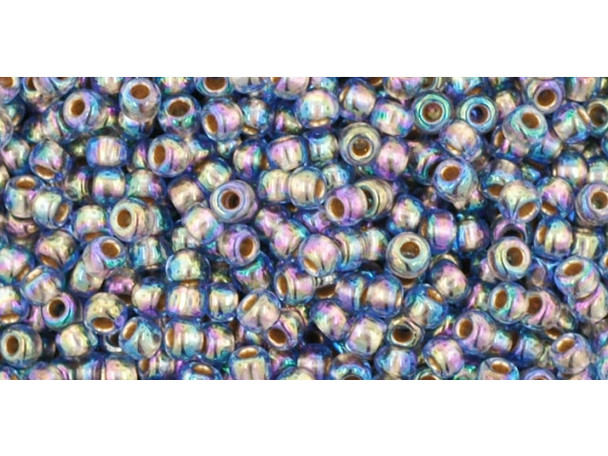 TOHO Glass Seed Bead, Size 11, 2.1mm, Gold-Lined Rainbow Lt Sapphire (Tube)