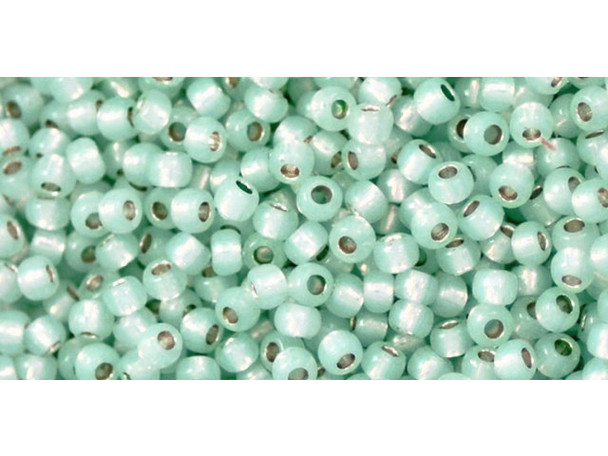 TOHO Glass Seed Bead, Size 11, 2.1mm, PermaFinish - Silver-Lined Milky Lt Aqua (Tube)