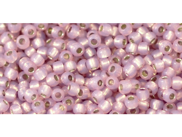 TOHO Glass Seed Bead, Size 11, 2.1mm, PermaFinish - Silver-Lined Milky Lt Amethyst (Tube)