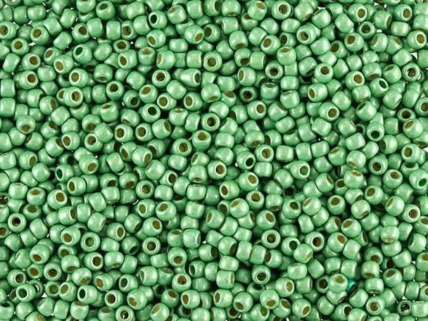 TOHO Glass Seed Bead, Size 11, 2.1mm, PermaFinish - Frosted Galvanized Mint Green (Tube)