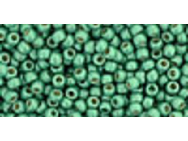 TOHO Glass Seed Bead, Size 11, 2.1mm, PermaFinish - Frosted Galvanized Mint Green (Tube)