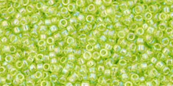 TOHO Glass Seed Bead, Size 15, 1.5mm, Transparent-Rainbow Lime Green (tube)