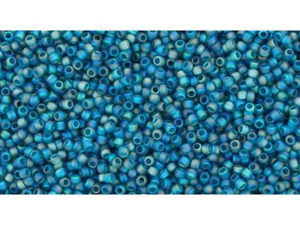 TOHO Glass Seed Bead, Size 15, 1.5mm, Transparent-Rainbow Frosted Teal (Tube)