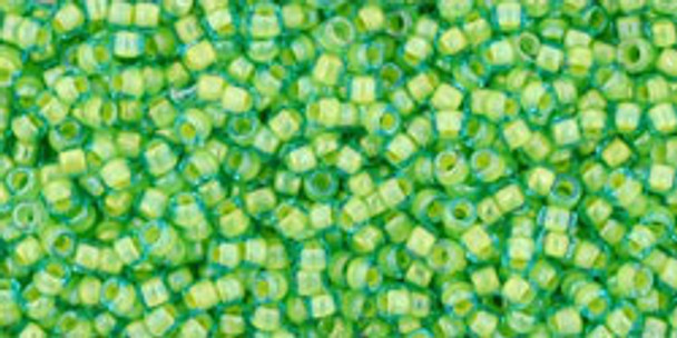TOHO Glass Seed Bead, Size 15, 1.5mm, Inside-Color Aqua/Opaque Yellow-Lined (tube)