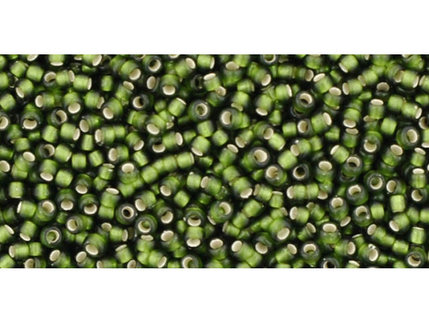 TOHO Glass Seed Bead, Size 15, 1.5mm, Silver-Lined Frosted Olive (Tube)