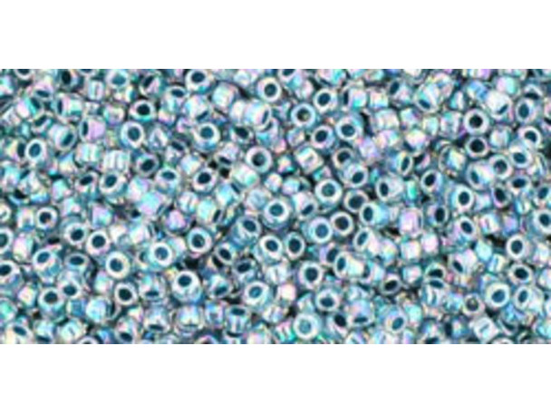 TOHO Glass Seed Bead, Size 15, 1.5mm, Inside-Color Rainbow Crystal/Montana Blue-Lined (Tube)