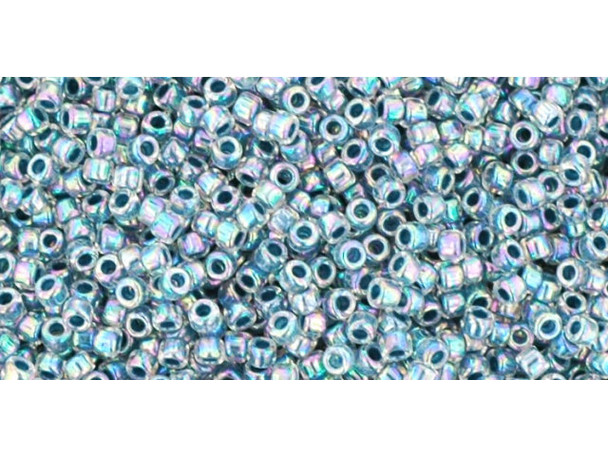 TOHO Glass Seed Bead, Size 15, 1.5mm, Inside-Color Rainbow Crystal/Montana Blue-Lined (Tube)
