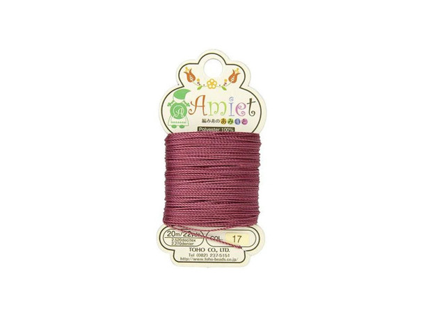 Creating colorful looks is easy with this TOHO Amiet beading thread. TOHO's Amiet thread can be used with beads that are size 11/0 and larger. This 100% polyester thread can be threaded without using a needle thanks to the thin, sturdy texture. Use it in thread-wrapping, knot it, use it as the foundation for your stringing projects, and more. It's great for crochet, micro-macrame, and kumihimo designs, too. It features a reddish-pink color.