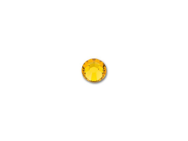 Accent designs with sunny sparkle using the PRESTIGE Crystal Components H2038 SS12 rose flatback in Sunflower. This component features a smooth, flatback and a faceted crystal front full of glittering beauty. With this flatback as an embellishment, you can create a stylish design that sparkles with the brilliance of high-quality crystal. Hotfix flatbacks already have adhesive attached to their backing and are heat activated. This flatback features a warm golden yellow color.Sold in increments of 48