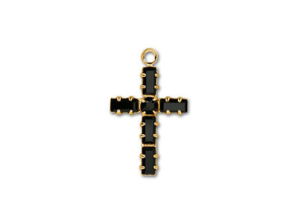 This delicate Baguette style cross makes a wonderful jewelry component or can even be used in cell phone charms. It is lightweight enough for earrings and large enough for a focal in a necklace design. Use it in your Christmas gift jewelry designs or to celebrate any Christian holiday or rite of passage, like first communion or baptisms. The gleaming black color of the crystals is accented by luxurious golden settings.