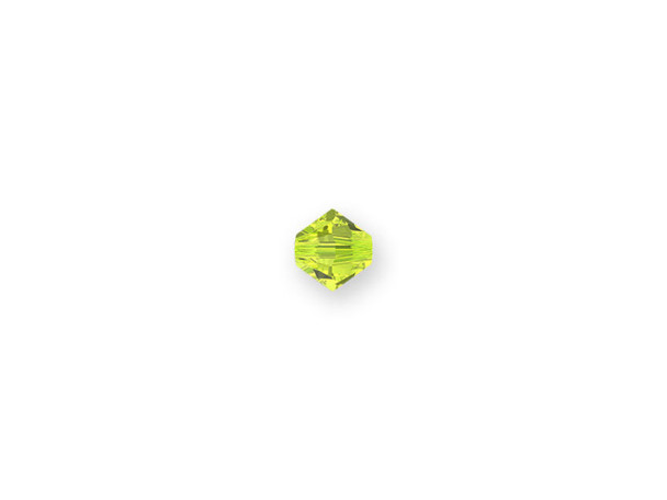 This PRESTIGE Crystal Components 5328 4mm Bicone in Citrus Green will add a bright splash of color to your jewelry designs. This beautiful crystal is cut, meaning it's been given 12 brilliantly cut facets to allow it to sparkle brilliantly. Pair this crystal with your favorite pendants to create a stunning necklace, or use it as a focal piece in your next earring design.Sold in increments of 24