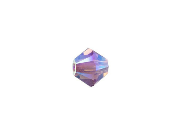 Create eye-catching style with this PRESTIGE Crystal Components bead. This bead features the popular Bicone shape that tapers at both ends, much like a diamond. The multiple facets cut into the surface of the crystal create a sparkling effect that is sure to catch the eye. This crystal features a beautiful shade of purple between Amethyst and Light Amethyst, for a perfectly soft and majestic hue. It's great for floral and spring-inspired designs. This crystal also features the iridescent Aurora Borealis effect.Sold in increments of 12