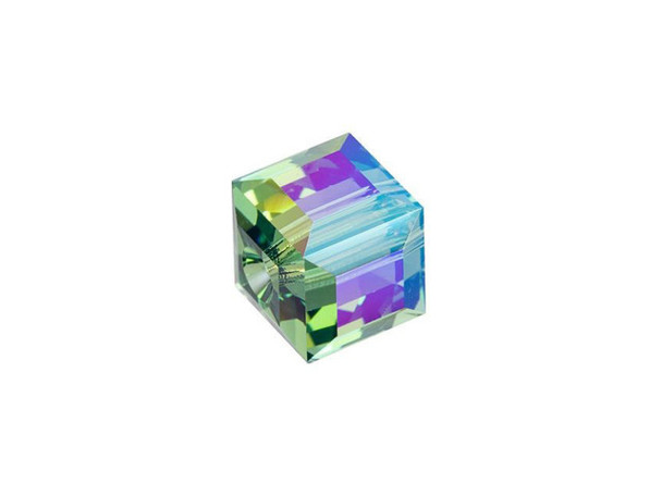 Bring geometric flair to your projects with this PRESTIGE Crystal Components cube bead. This modern bead features a cube shape with precision-cut facets for sparkle from every angle. This bead is perfect for creating a playful feel in your designs. Try it in necklaces, bracelets and even earrings. It's sure to add excitement to your style. This bead is the perfect size for matching necklace and bracelet sets. The shimmer effect is a special coating specifically designed to capture movement. This effect adds brilliance, color vibrancy, and unique light refraction. This bead features a soft green color with the shimmer effect adding iridescent blue and gold gleam.The Shimmer B coating is only applied to three sides of the cube bead.Sold in increments of 6