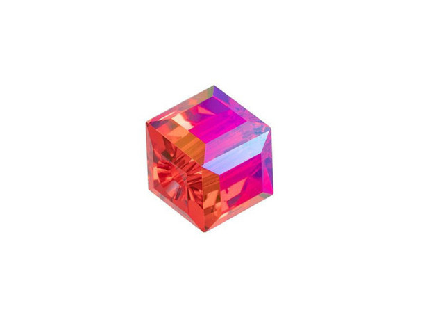 Bring geometric flair to your projects with this PRESTIGE Crystal Components cube bead. This modern bead features a cube shape with precision-cut facets for sparkle from every angle. This bead is perfect for creating a playful feel in your designs. Try it in necklaces, bracelets and even earrings. It's sure to add excitement to your style. This bead is the perfect size for matching necklace and bracelet sets. The shimmer effect is a special coating specifically designed to capture movement. This effect adds brilliance, color vibrancy, and unique light refraction. This crystal features crimson color under the iridescent shimmer effect.The Shimmer B coating is only applied to three sides of the cube bead.Sold in increments of 6