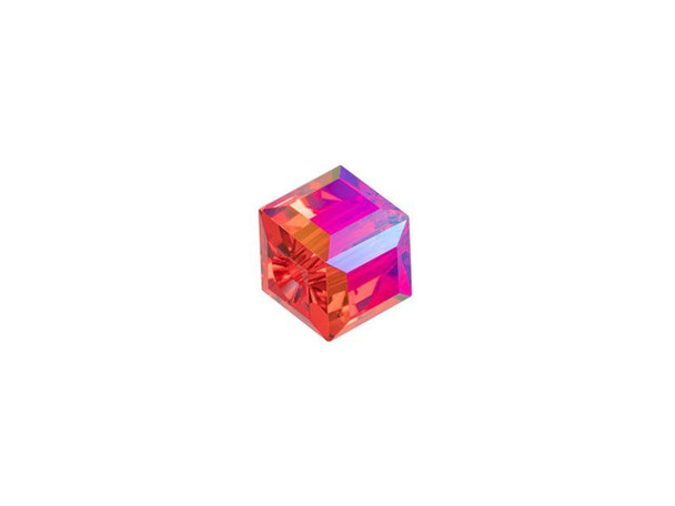 Bring geometric flair to your projects with this PRESTIGE Crystal Components cube bead. This modern bead features a cube shape with precision-cut facets for sparkle from every angle. This bead is perfect for creating a playful feel in your designs. Try it in necklaces, bracelets and even earrings. It's sure to add excitement to your style. This bead is versatile in size, so you can use it in necklaces, bracelets, and earrings. The shimmer effect is a special coating specifically designed to capture movement. This effect adds brilliance, color vibrancy, and unique light refraction. This crystal features crimson color under the iridescent shimmer effect.The Shimmer B coating is only applied to three sides of the cube bead.Sold in increments of 6
