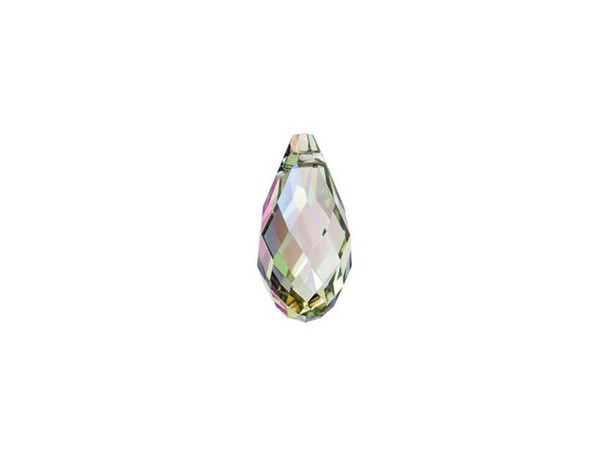 Dangle sparkling style from any design with the PRESTIGE Crystal Components 6010 13x6.5mm Briolette pendant in Crystal Paradise Shine. This teardrop-shaped pendant is crafted with multiple diamond-shaped facets for brilliant sparkle. With its top-drilled stringing hole, this piece is great for dangling from designs. Dangle this pendant from necklaces and earrings for sophisticated style. It's small size is perfect for delicate looks. This crystal features a gleaming blend of green, royal blue, purple and gold. It will put you in mind of a tropical paradise at dawn. This effect is plating resistant. You can showcase this pendant in necklaces and even earrings.